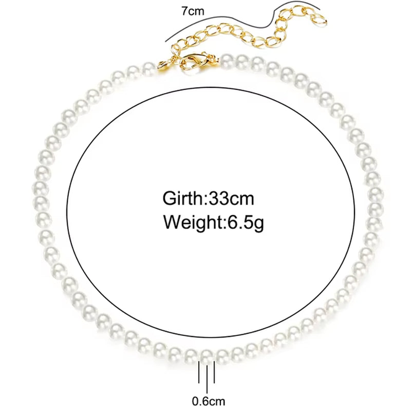 Elegant Vintage White Imitation Pearl Choker Necklace for Women Big round Pearls Beaded Wedding Necklace Charm Fashion Jewelry