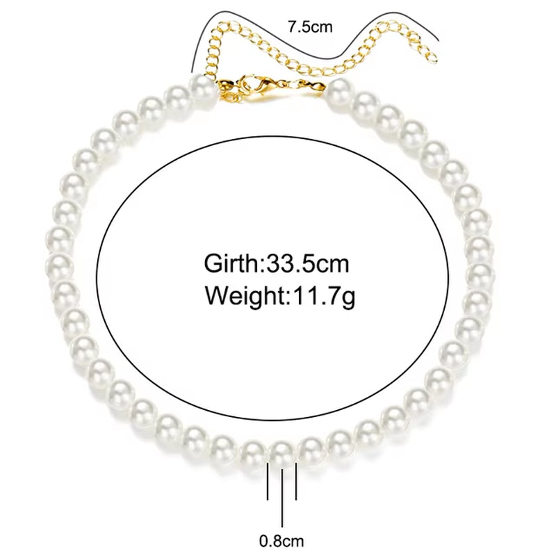 Elegant Vintage White Imitation Pearl Choker Necklace for Women Big round Pearls Beaded Wedding Necklace Charm Fashion Jewelry